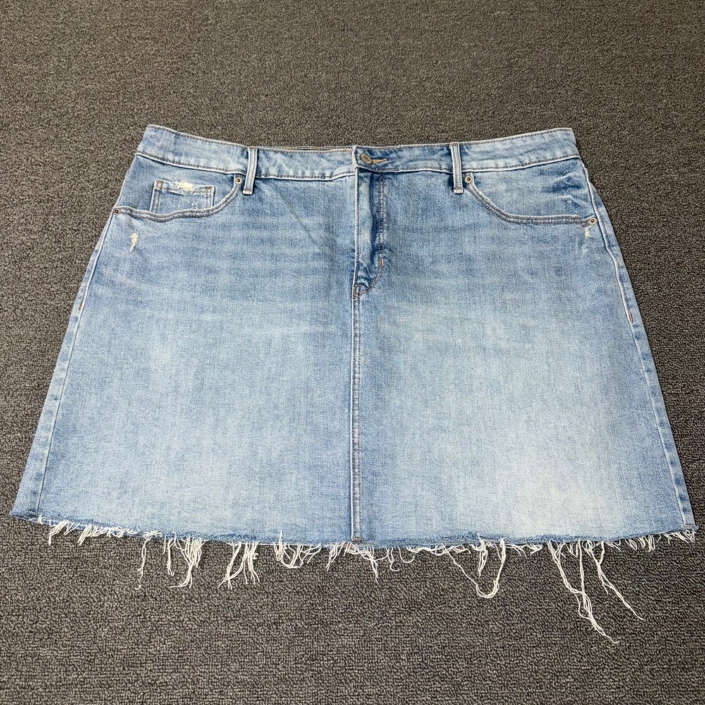 Old Navy Womens Light Wash Raw Hem Denim Mini Skirt Plus Size 18 Distressed